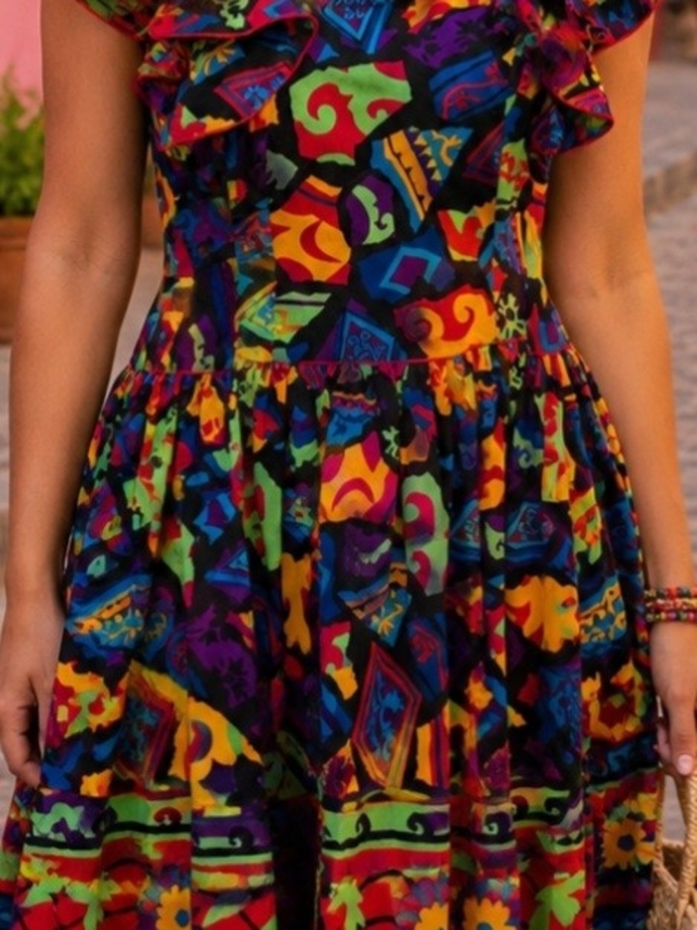 Vibrant Mexican Inspired Multicolor Patterned Dress